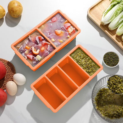 Silicone Freezer Trays with Lid for Soup, 1-Cup & 2-Cup Large Ice Cube Molds Food Storage Containers for Meal Prep, Freeze 500mL/250mL/125mL Portions – 2 Pack