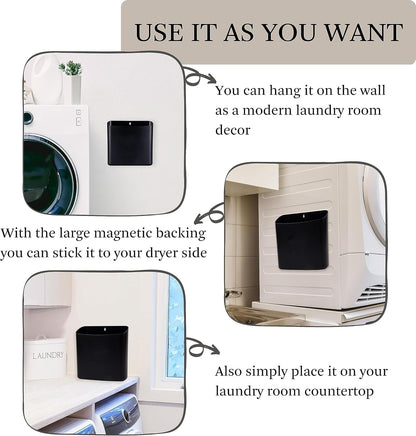 MONJITA Lint Bin for Laundry Room, Magnetic Lint Trash Can for Dryer, Modern Lint Holder, Lint Box for Laundry Room Organization, Wall Mounted Trash Can for Laundry Decor (Black)
