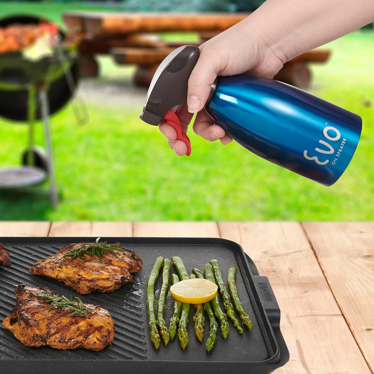 Evo Oil Sprayer 18/8 Stainless Steel, Non-Aerosol for Olive, Cooking Oils, and Vinegars, Silver, 16-Ounce Capacity
