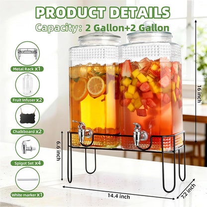 2 Gallon Glass Drink Dispensers For Parties，Lemonade Beverage Dispenser With Stand And Spigot For BBQ, Picnic, Party,Laundry Detergent Dispenser