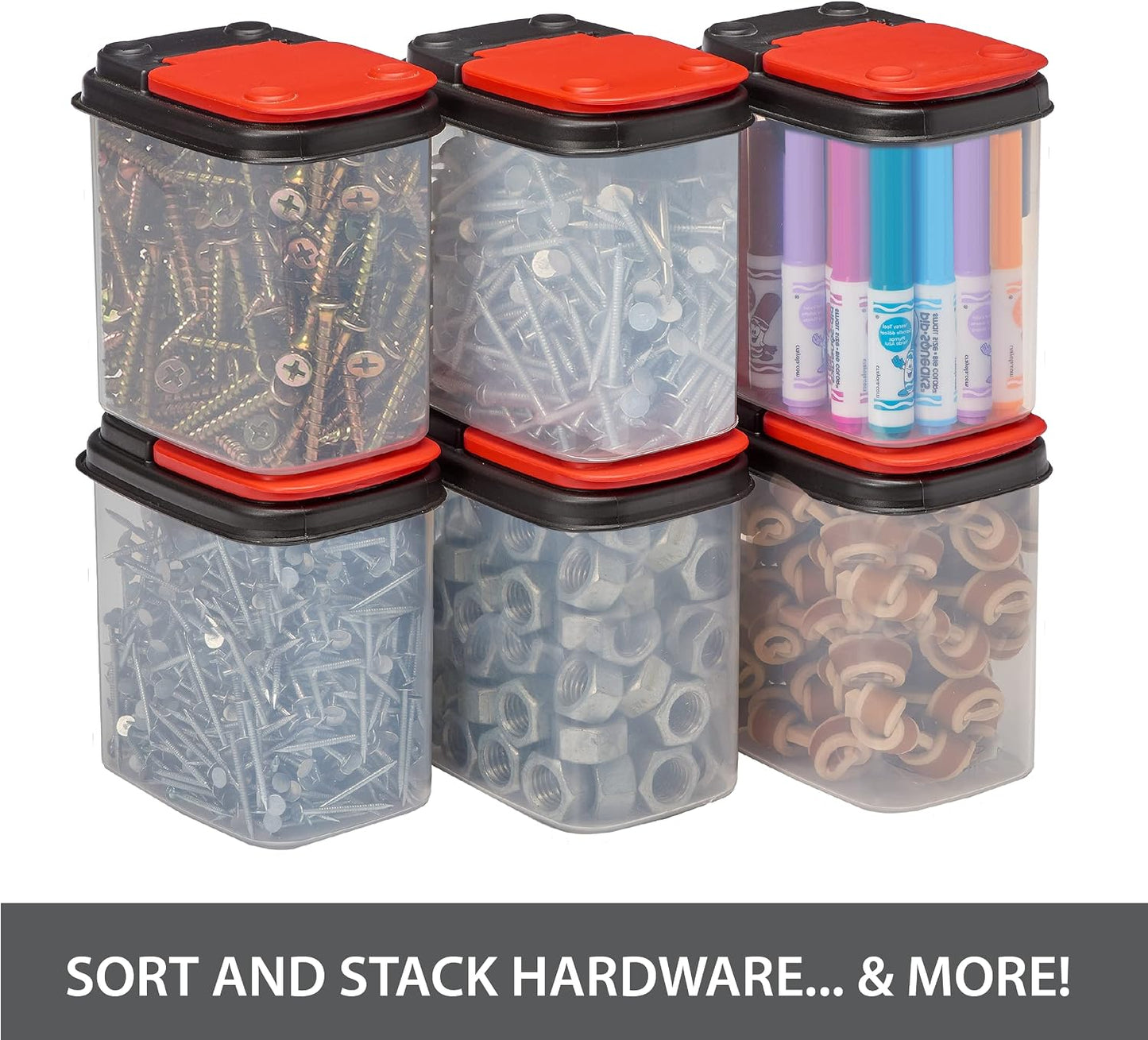 Buddeez Multi-Purpose Hardware Storage Bins Bits and Bolts Small Storage Containers, Hardware Organizers, Clear Containers With Blue Stackable Lids, Bolt and Screw Organizer (1 Quart - 8 Pack)
