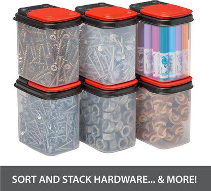 Buddeez Multi-Purpose Hardware Storage Bins Bits and Bolts Small Storage Containers, Hardware Organizers, Clear Containers With Blue Stackable Lids, Bolt and Screw Organizer (1 Quart - 8 Pack)
