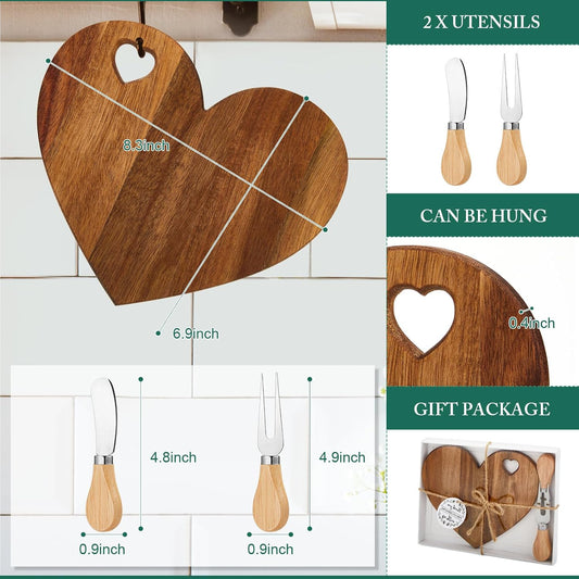Patelai 24 Set Bridal Baby Shower Favor Heart Cheese Board with Knife, Wood Mini Charcuterie Board Thank You Gift Box for Guest Bridal Baby Shower Prize Wedding Valentines Birthday (Bamboo Color)