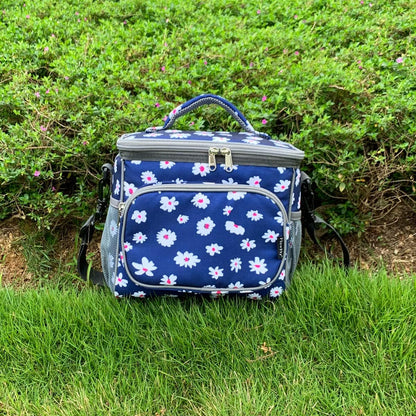 FlowFly Insulated Reusable Lunch Bag Adult Large Lunch Box for Women and Men with Adjustable Shoulder Strap,Front Zipper Pocket and Dual Large Mesh Side Pockets,Cherry - Colors B
