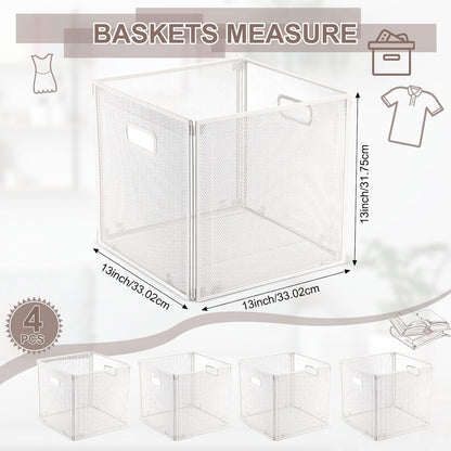 Funnymoom 2 Pcs Foldable Metal Wire Basket 13 x 13 Inch Black Cube Storage Bins Stackable Wire Laundry Baskets Organizer with Handle for Shelves Pantry Cabinet File Graduation Gift