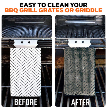 Proud Grill Q-Swiper BBQ Grill Cleaner Set - 1 Grill Brush with Scraper and 25 BBQ Grill Cleaning Wipes, Bristle-Free & Wire-Less, Safe Way to Remove Grease and Grime, Ideal Mens Birthday Gifts