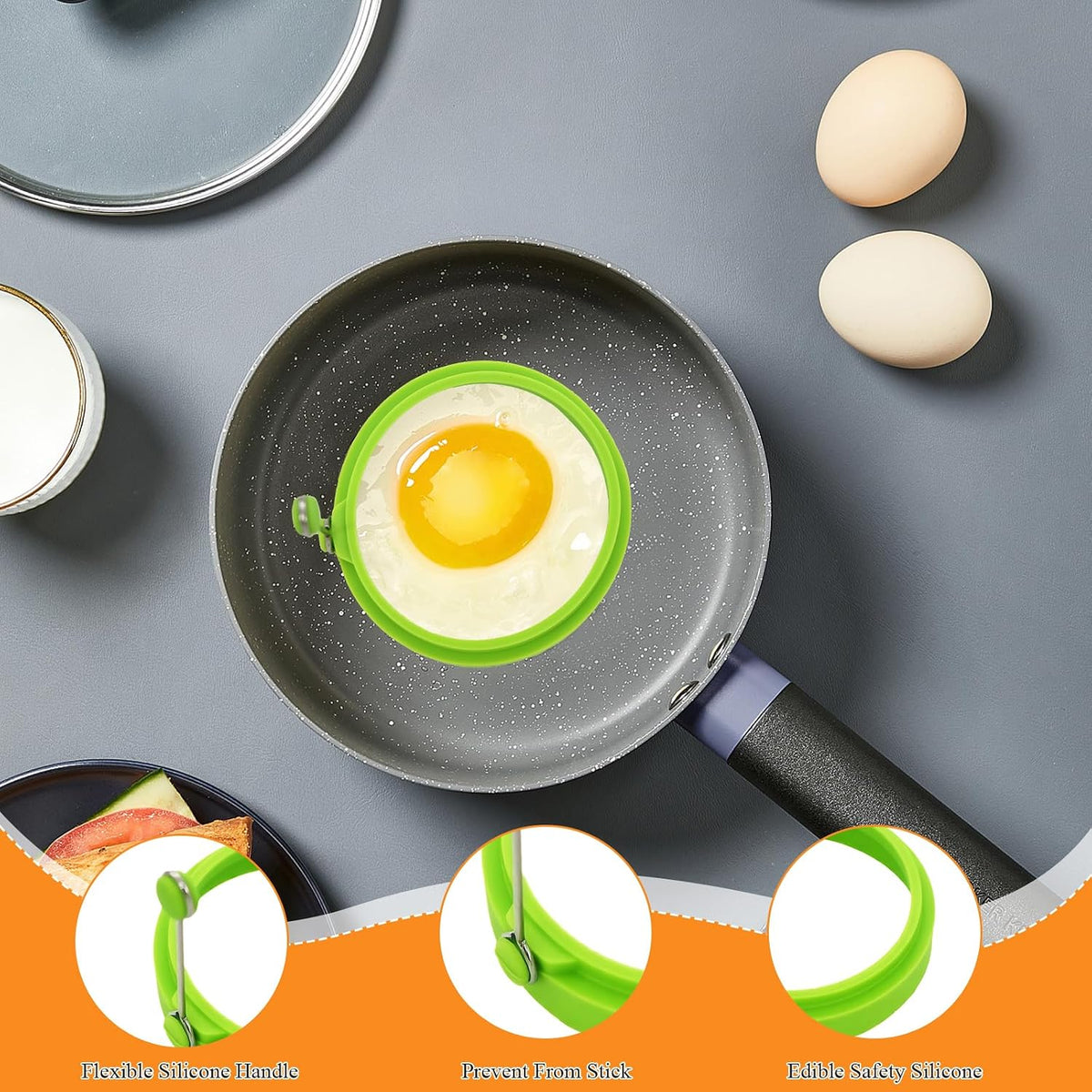 6 PCS Egg Ring, Silicone Egg Rings for Frying Eggs, Non-stick Mold for Griddle, for Making Fried Eggs or Pancakes