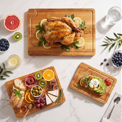 Teak Wood Cutting Board for Kitchen with Storage Stand, (Set of 3)
