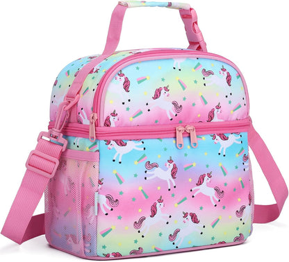 VASCHY Lunch Box Bag for Kids, Insulated Double Compartments Cooler Lunch Tote for Toddlers Boys Girls School/Daycare/Picnic Black Dinos