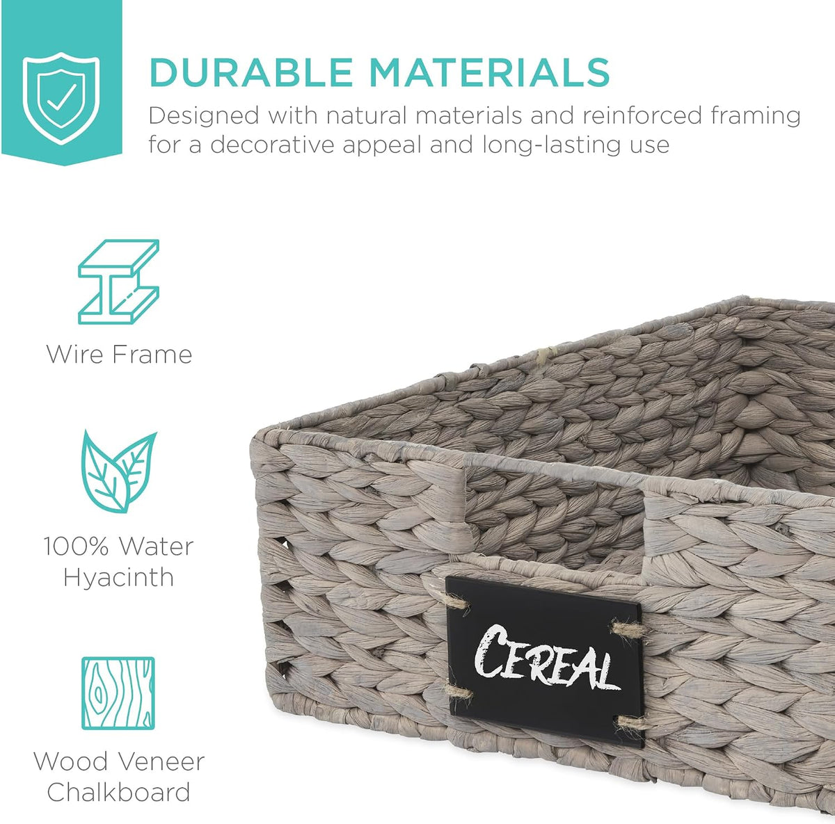 Best Choice Products Set of 4 9x12in Water Hyacinth Pantry Baskets, Woven Organizers w/Chalkboard Label, Chalk Marker - Natural