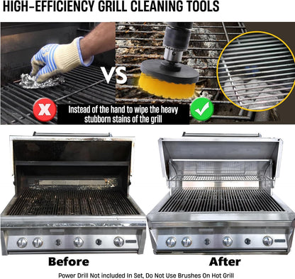 6 Piece BBQ Grill Cleaning Brush Ultra Stiff Drill Powered Cleaning Brushes Nylon Safe Bristle BBQ Grill Rust Remover Gift for Dad Grill Cleaner for Outdoor Grill (Black)