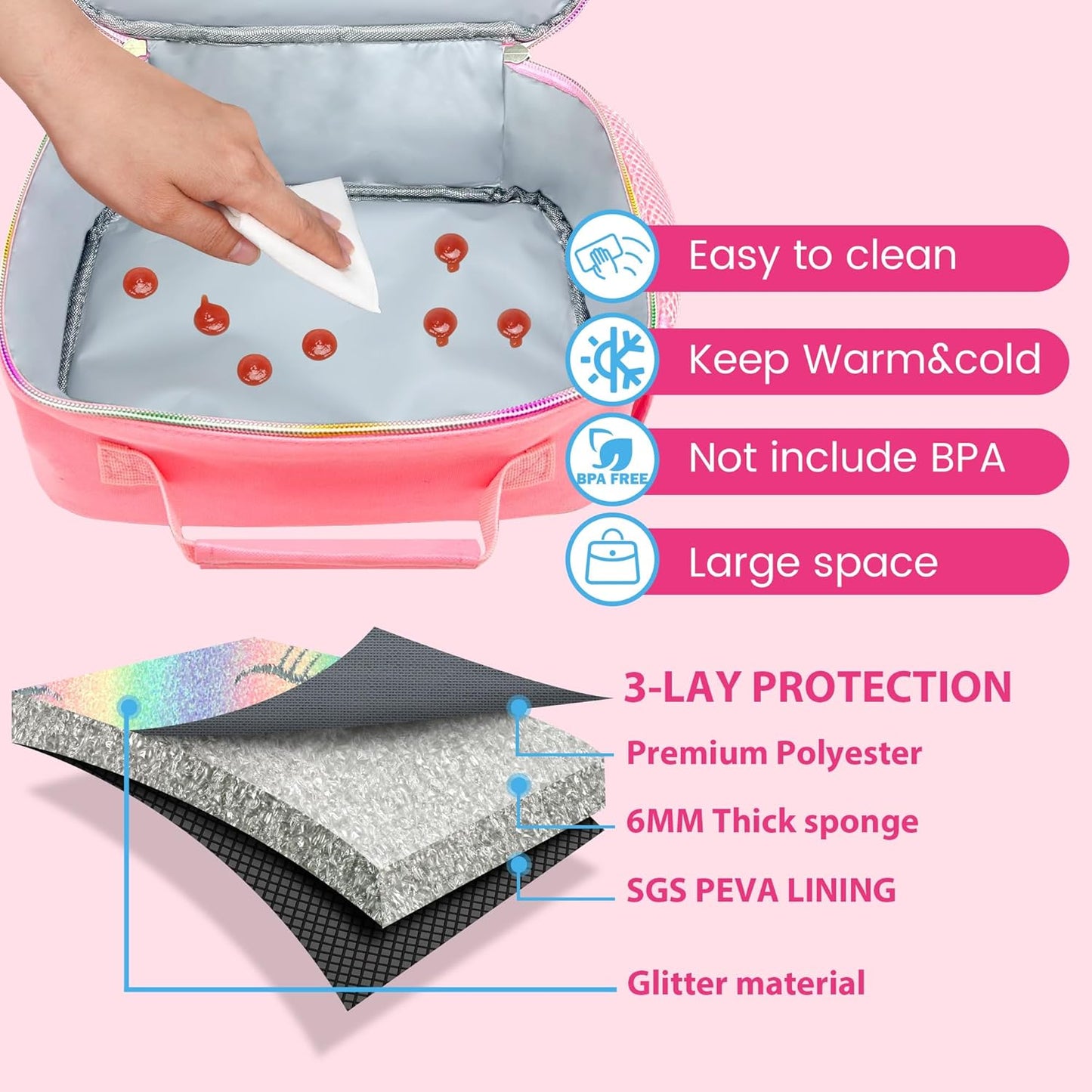 RLGPBON Kids Lunch Bag,Insulated Lunch Box for Girls,Lunch Bag Toddler Teen,School Daycare Cute Travel bags