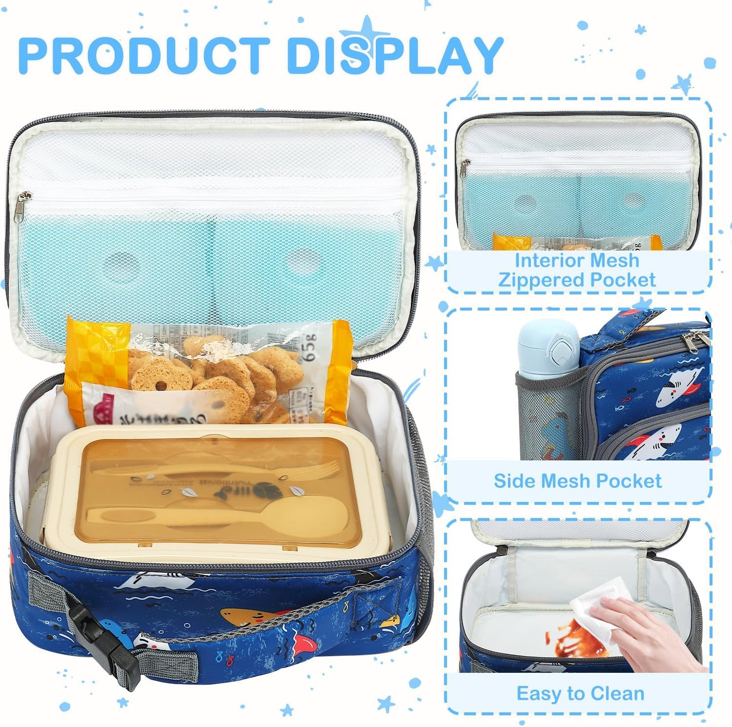 FlowFly Kids Lunch box Insulated Soft Bag Mini Cooler Back to School Thermal Meal Tote Kit for Girls, Boys, Astronaut - Colors A