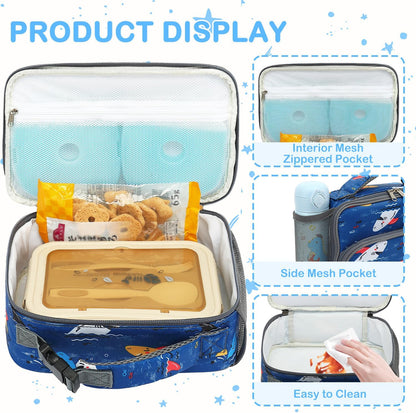 FlowFly Kids Lunch box Insulated Soft Bag Mini Cooler Back to School Thermal Meal Tote Kit for Girls, Boys, Astronaut - Colors A