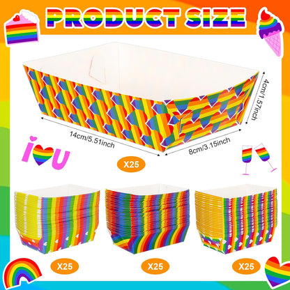 Honeydak 100 Pieces Mother's Day Heart Pattern Paper Food Trays Disposable Nacho Container Paper Boats Serving Trays for Hot Dog Popcorn Taco Snack Candy Food Container Party Supplies