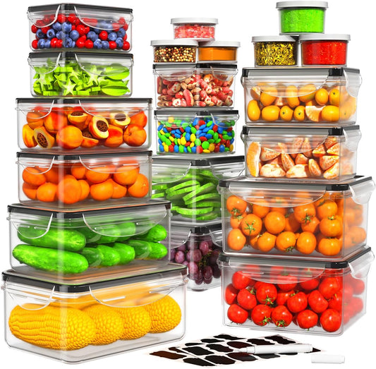 HOMETALL 40 PCS Food Storage Containers with Lids Airtight, 100% Leakproof Plastic Meal-Prep Containers Reusable(20 Containers & 20 Lids),Microwave and Dishwasher Safe, Includes Labels & Pen