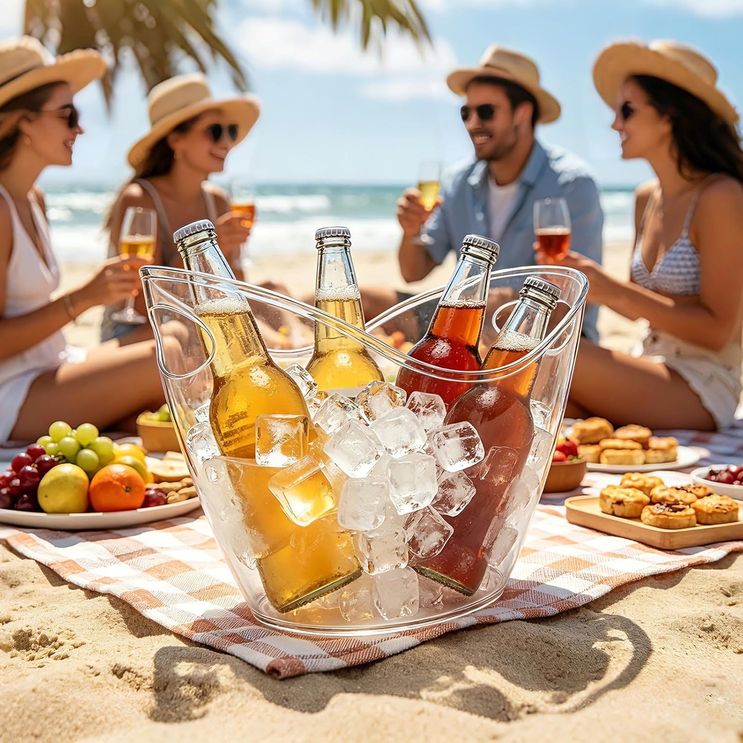 7.5L Large Ice Bucket for Parties with Scoop, Clear Plastic for Cocktail Bar | Beverage Cooler Tub for Wine, Champagne, Beer & Drinks. Durable Container for Mimosa Bar, BBQs, Home Bar & Events.