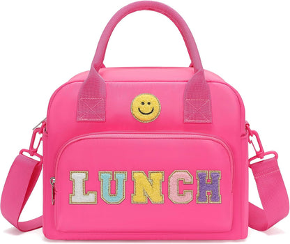 RLGPBON Insulated Lunch Bag Teen Girls, Preppy Lunch Box Large Insulated Lunch Bag Reusable Lunch Tote Bag, Preppy LunchBag for Girls School Travel Picnic