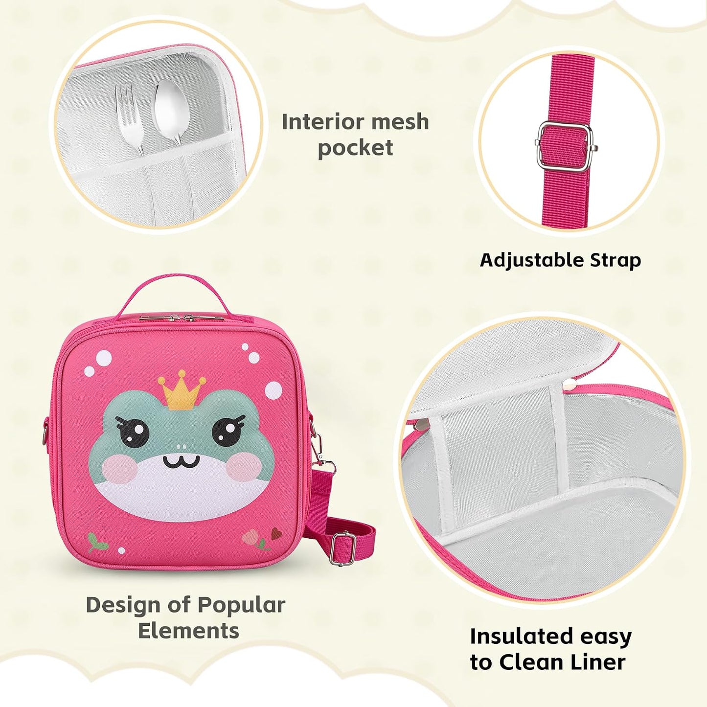 Kids Lunch Box for Kids Insulated Reusable Lunch Bag Tote Durable Children Leak-proof Lunchbox with Adjustable Shoulder Strap for School Daycare Travel Picnic (Navy - 3D Dinosaur)