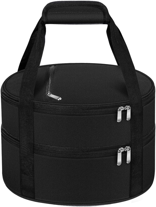 Round Insulated Casserole Carrier – 12" Portable Pie Carrier Bag for Hot or Cold Food, Leakproof Thermal Lunch Tote with Handle for Parties Picnic & Travel - Grey