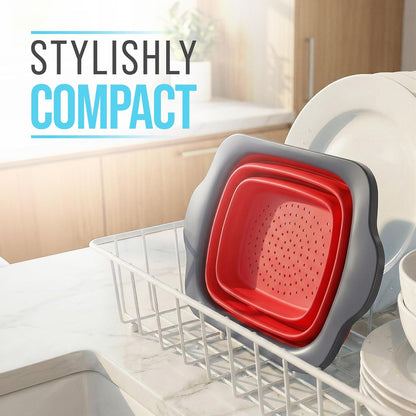 Comfify Coral XL Collapsible Silicone Over Sink Colander – 6 Quart | Coral; extends to 25" to span most sinks hands available; collapses flat; 6 Qt; heat resistant to 176°F; pasta, veg, fruit