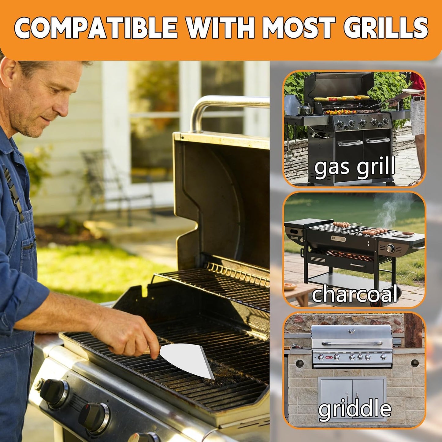 15PCS All-in-One Grill Cleaning Kit with Grill Brush & Scraper for Gas, Charcoal & Griddle, Bristle Free BBQ Grill Cleaner, Grill Cleaning Tools & Accessories, BBQ Gift for Daddy