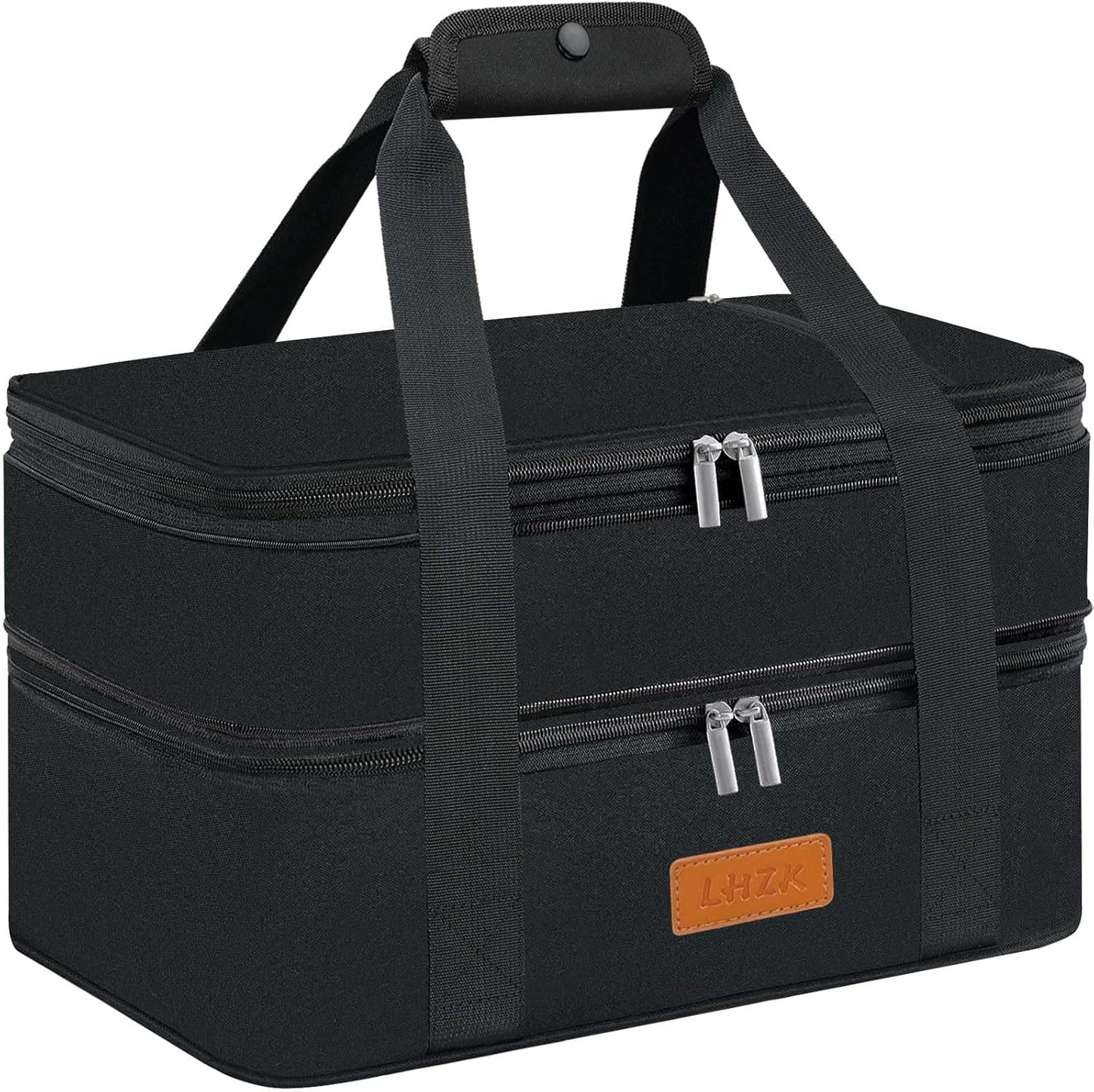 LHZK Insulated Casserole Carriers for Hot or Cold Food, Lasagna Holder Tote for Potluck Parties, Beach, Picnic, Travel, Fits 11x15 or 9x13 Dish (Black)