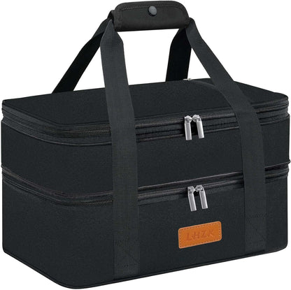 LHZK Insulated Casserole Carriers for Hot or Cold Food, Lasagna Holder Tote for Potluck Parties, Beach, Picnic, Travel, Fits 11x15 or 9x13 Dish (Black)