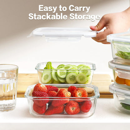 10 Pack Borosilicate Glass Meal Prep Containers with Locking Lids, Glass Food Storage Containers Set, Airtight Lunch Bento Boxes, BPA-Free & Leak Proof, 36oz & 14oz, Freezer, Oven Safe-Pink