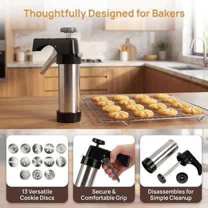 21-Piece Cookie Press Set, Stainless Steel for Various Cookies Maker black