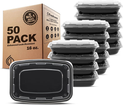 Freshware Meal Prep Containers [50 Pack] 1 Compartment with Lids, Food Storage Containers, Bento Box, BPA Free, Stackable, Microwave/Dishwasher/Freezer Safe (28 oz)