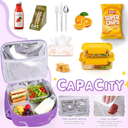 Nsrzua Lunch Bag Kids-Kids Insulated Lunch Bag with Adjustable Strap - Reusable Leakproof Lunch Box for Girls, Preppy School Lunch Tote for Travel, Picnic,School & Winter Camp