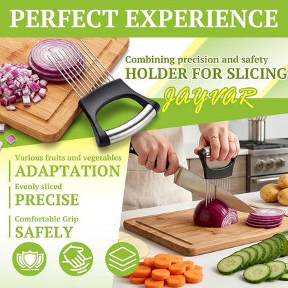JAYVAR Onion Holder for Slicing,304 Stainless Steel Onion Slice Holder with 10 Long Needles,Onions Cutter Vegetable Chopper,Onions Chopper Tool,Food Slicing Guide for Neat Slicing,Tomato Potato Cutter