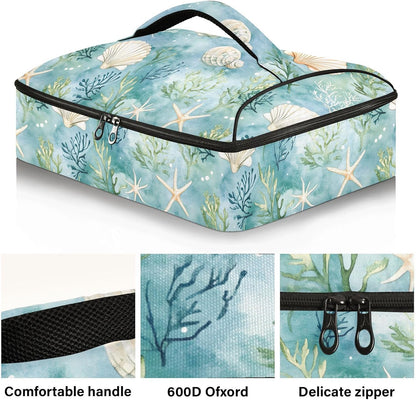 Casserole Carrier Insulated Yellow Lemon Blue Bows Dish 9x13 with Lid Party Travel Warmer Bag for Hot or Cold Food Lasagna Pizza Holder Tote - Colors B