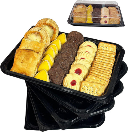 TRAYA Pack of 10 Serving Tray with lid - Reusable Catering Trays with Lids 13inch Long for Meal Prep, Cakes, Treats and Sandwiches (15.35 × 11.42 × 2.95inch)