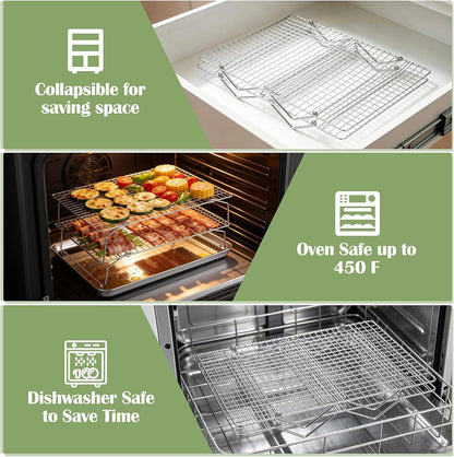 P&P CHEF 4 Tier Stackable Cooling Racks for Cooking and Baking, 15" x 10"