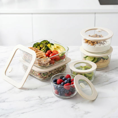 Urban Green Glass Food Container Set with Glass Lid, 3 Pack, Food Storage Containers Set, Airtight, LeakProof, 100% Plastic Free, Meal Prep Containers (White Color)