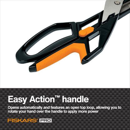 Fiskars Pro PowerArc Shop Shears, Heavy Duty Stainless Steel Scissor, Industrial Grade Tool for Building and Construction, 10 in, Orange/Black