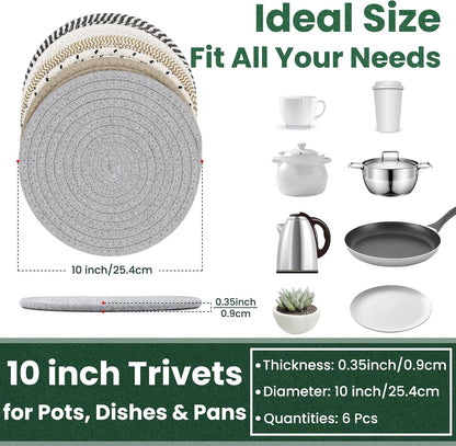 10 Inch Trivets for Hot Dishes, Hot Pots and Pans, 5 Pcs