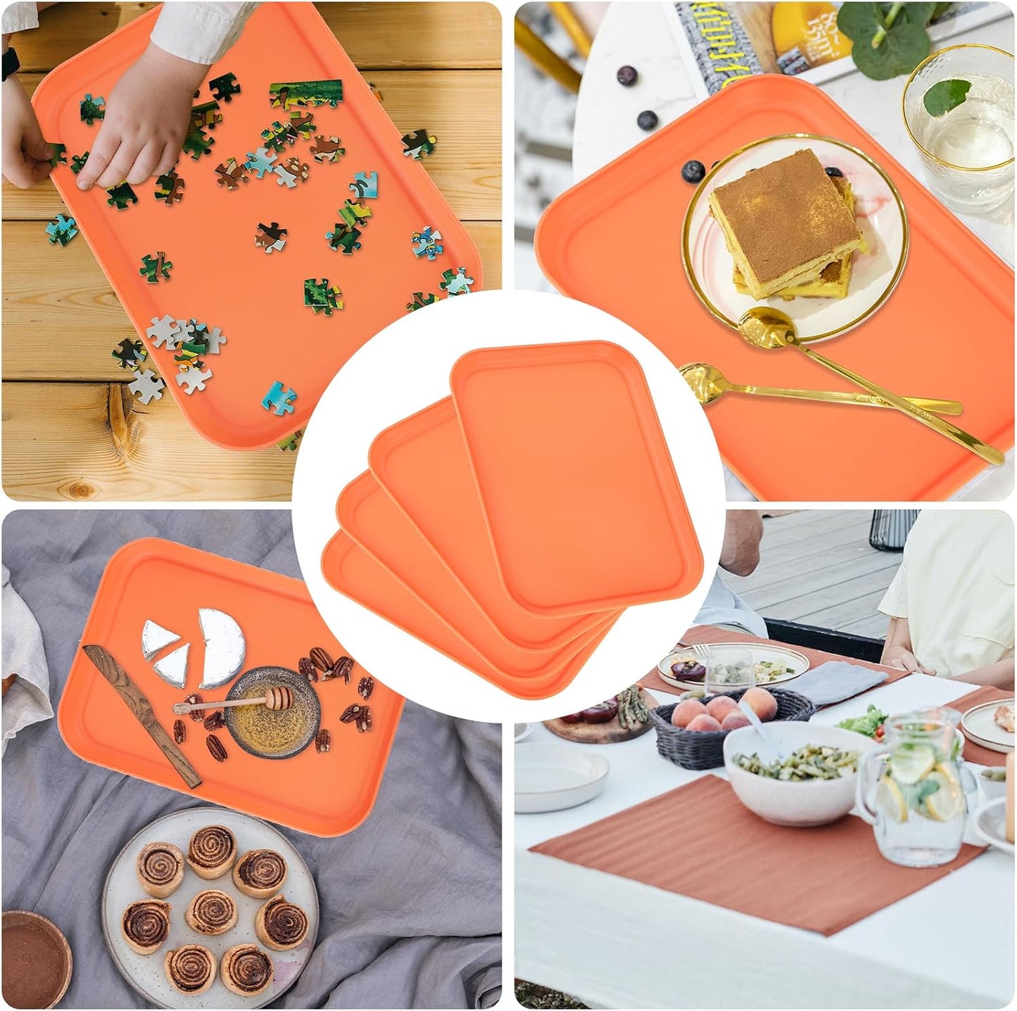 4 Pack Multicolo Plastic Serving Trays for Party Serving Food - Rectangular, 8.66 by 12 in, Heavy Duty Dessert Trays for Food Erving Platters for Party Tray Decor Veggie,Snack