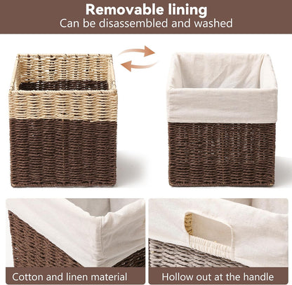 Wicker Storage Basket, Baskets for Organizing, Storage Basket with Built-in Handles, Water Hyacinth Shelves，Wicker Storage Baskets for Shelves, Water Hyacinth Storage Baskets (nature, 4-Pack)