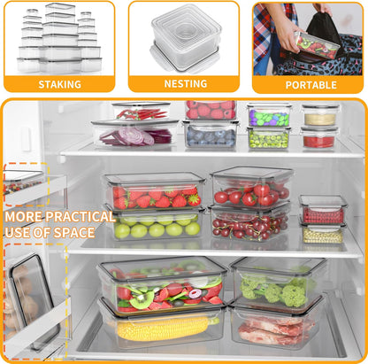 40 PCS Plastic Food Storage Containers with Lids Airtight, BPA-Free Leakproof Meal Prep Containers Reusable,Microwave & Dishwasher & Freezer Safe,Includes Labels & Pen
