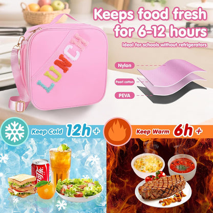 Nsrzua Lunch Bag Kids-Kids Insulated Lunch Bag with Adjustable Strap - Reusable Leakproof Lunch Box for Girls, Preppy School Lunch Tote for Travel, Picnic,School & Winter Camp