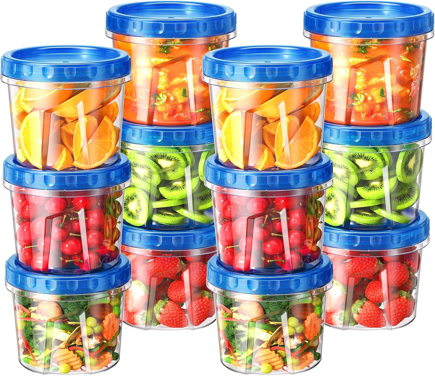 6 Pack-24 oz Freezer Storage Containers, Plastic Food Storage Containers with Twist Top Lids, BPA Free and Reusable Soup Containers with Lids, Leakproof/Microwave/Dishwasher Safe