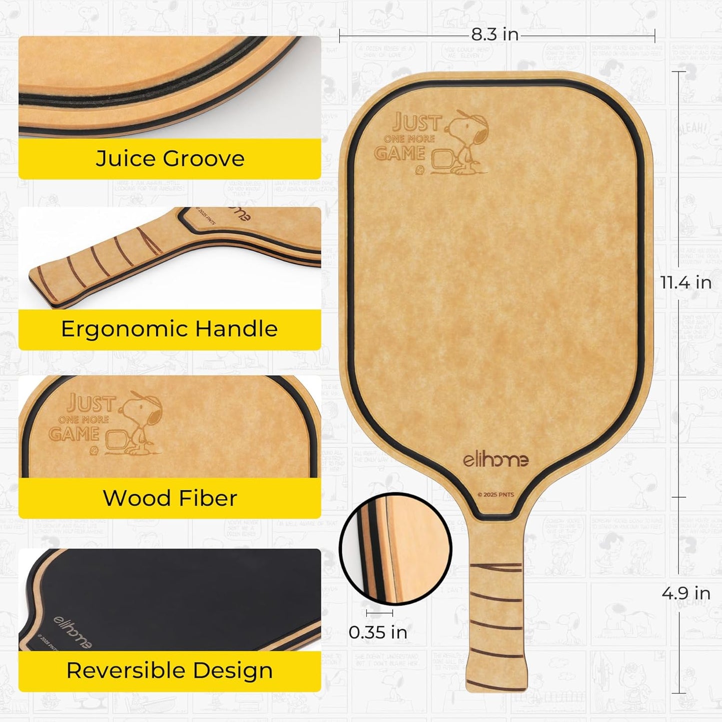 Elihome X Peanuts Kitchen Cutting Board Set, Non Slip Feet, Double Sided Color Coded with Food Icon, Natural Wood Fiber, Dishwasher Safe, Eco-Friendly, Juice Grooves,Non Porous, BPA Free, 2 Pack