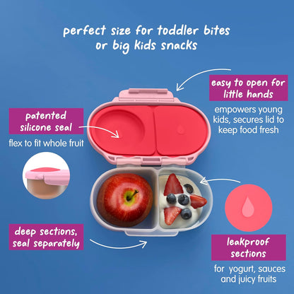 b.box Snack Box 2-Pack - Leak Proof Mini Bento Box for Kids & Toddlers, 2 Compartment Snack Containers for Kids, Dishwasher Safe, BPA-Free, PFAS-Free, Ages 4mo+, 1 3/4 Cup Each (Strawberry + Lilac)