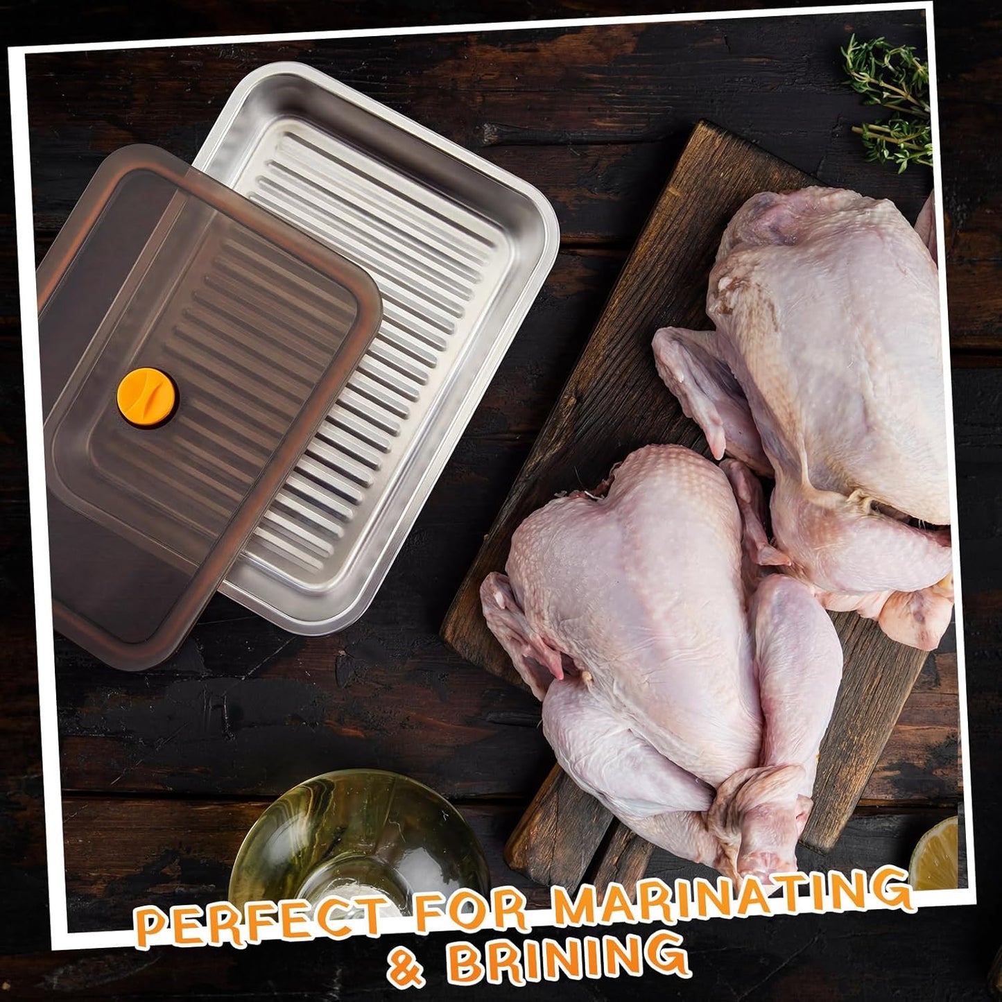 Reallnaive 2 Pcs Stainless Steel Marinade Containers with Lid, 5.6 Qt Metal Meat Brining Containers, Brining Prep Storage Box Dishwasher Safe Bpa Free for BBQ Tailgates Storage