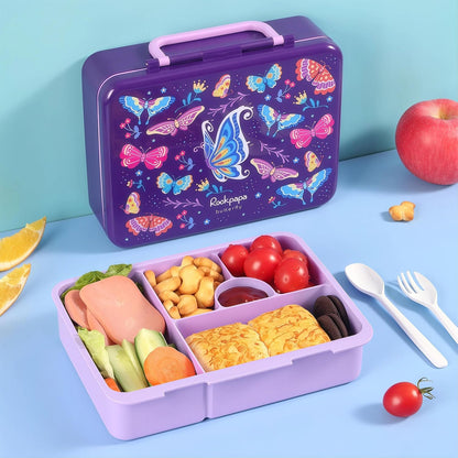 rockpapa Kids Lunch Box Set with 14oz Insulated Water Bottle & Lunch Bag, Leakproof 5.5 Cups Bento Box for School & Children, BPA-Free, Microwave Safe for Boys Girls (Grey Constr Turcks)