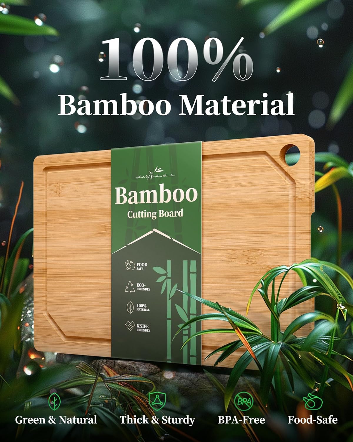 Kitsure Bamboo Cutting Board Set - Multi-Sizes Wooden Cutting Boards for Kitchen, Convenient Kitchen Essentials with Deep Juice Grooves, Cutting Board for Chopping & Serving, 2 Pack, Natural