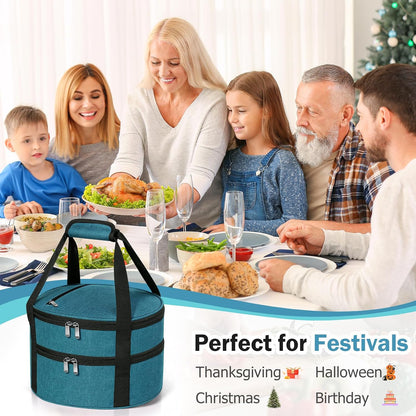 Round Insulated Casserole Carrier – 12" Portable Pie Carrier Bag for Hot or Cold Food, Leakproof Thermal Lunch Tote with Handle for Parties Picnic & Travel - Grey